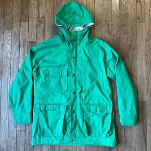 Vintage Woolrich M Green Hooded Toggle Trench Rain Jacket Coat Snaps‎ Utility